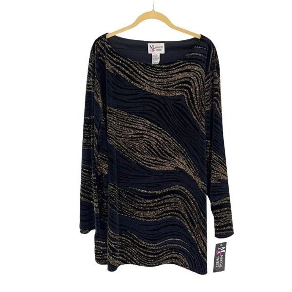 Maggie‎ Sweet Vintage Tunic Top Textured Swirl Gold Silver Size 3X NWT